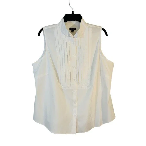 Talbots Size 18WP Pleated Front Button Up Tuxedo Blouse Sleeveless - Picture 1 of 8